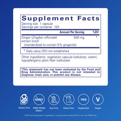 Pure Encapsulations Ginger Extract capsules closeup for convenient daily use.