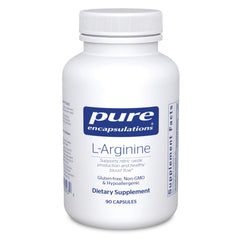 Pure Encapsulations L-Arginine bottle front shows potential circulation support.