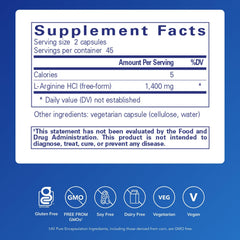 Pure Encapsulations L-Arginine capsules close-up highlighting free-form amino acid supplementation.