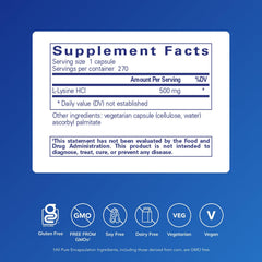 Pure Encapsulations L-Lysine capsules close-up showing easy-to-swallow form.
