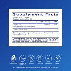 Pure Encapsulations magnesium citrate/malate label highlights high-purity formula for nutrient utilization.