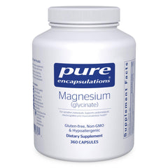 Pure Encapsulations Magnesium Glycinate bottle close-up, highlighting sleep support potential.