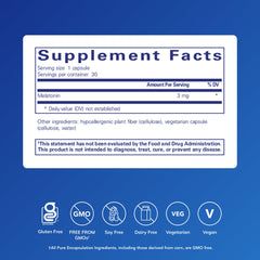 Pure Encapsulations Melatonin 3 mg capsules closeup shows nightly dosage.