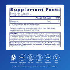 Melatonin 3 mg capsules closeup showing smooth texture for restful nights