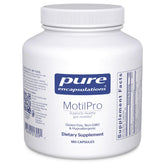 Pure Encapsulations MotilPro bottle closeup highlighting hypoallergenic formula for gut comfort