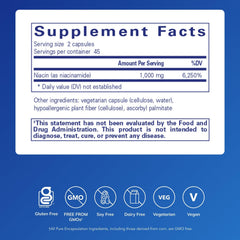 Pure Encapsulations Niacinamide label detail highlights non-flush B3 features