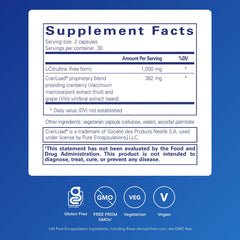 Nitric Oxide Ultra capsules close-up showing L-Citrulline and cranberry extract