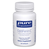 Pure Encapsulations OptiFerin-C bottle label highlights iron support and vegan vitamin C.