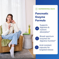 Pure Encapsulations Pancreatic Enzyme Formula acid-resistant capsules ensure enzymes reach the GI tract.