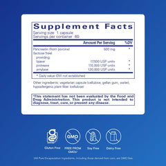 Close-up of Pure Encapsulations Pancreatic Enzyme Formula capsules highlighting acid-resistant design.