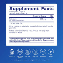 Pure Encapsulations Potassium Citrate bottle label highlights purity and allergen-free formula