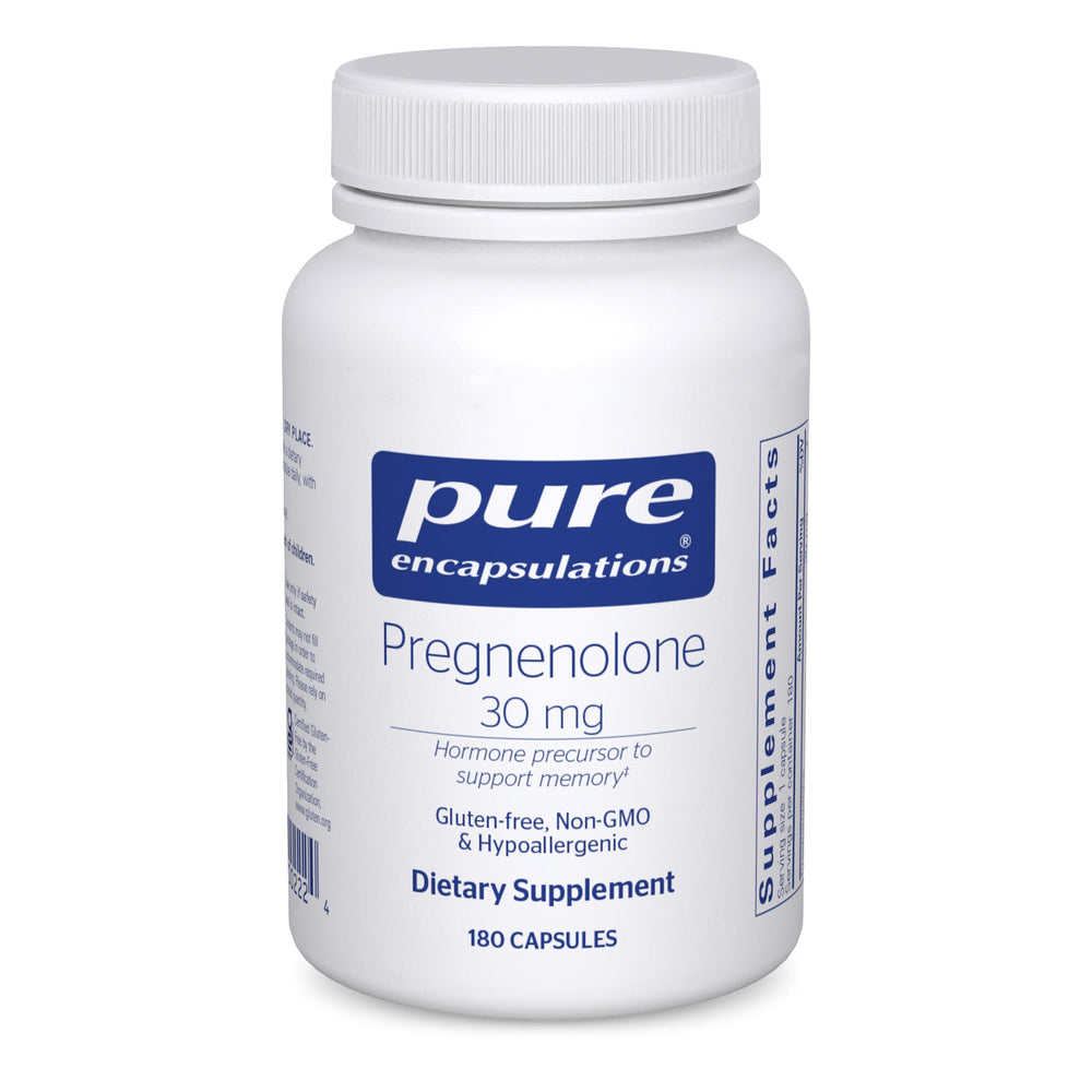 Pure Encapsulations Pregnenolone 30 mg bottle for memory support on white background