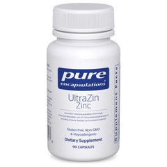 Pure Encapsulations UltraZin Zinc bottle shows microencapsulation for improved absorption.