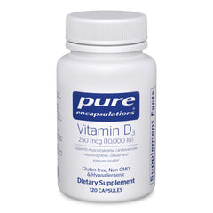 Pure Encapsulations Vitamin D3 250 mcg bottle front supports daily bone and immune health