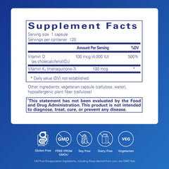 Pure Encapsulations Vitamin D3 & K2 capsules visible for convenient vascular health support.