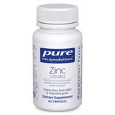 Pure Encapsulations Zinc citrate bottle highlights immune support and high absorption.