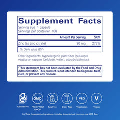 Pure Encapsulations Zinc citrate capsules ready for daily use with meals