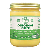 Pure Indian Foods ghee in a glass jar on a kitchen shelf, gourmet pantry staple