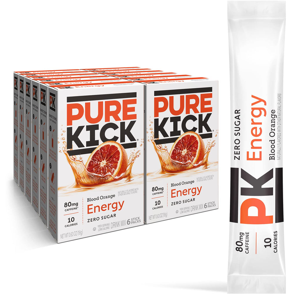 Pure Kick Blood Orange box with 72 sticks, vitamin packed, sugar-free energy.