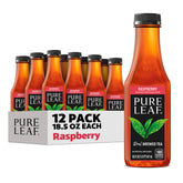 Pure Leaf Raspberry Iced Tea bottle close-up highlighting real-brewed flavor.