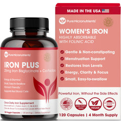 Pure Micronutrients iron bisglycinate bottle promotes gentle iron support.