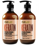 Pure Nature Lux Spa keratin shampoo bottle showing frizz-control potential.