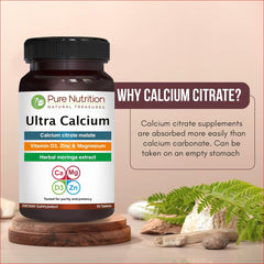 Pure Nutrition Natural Treasures Ultra Calcium bottle label with 1000 mg calcium per tablet