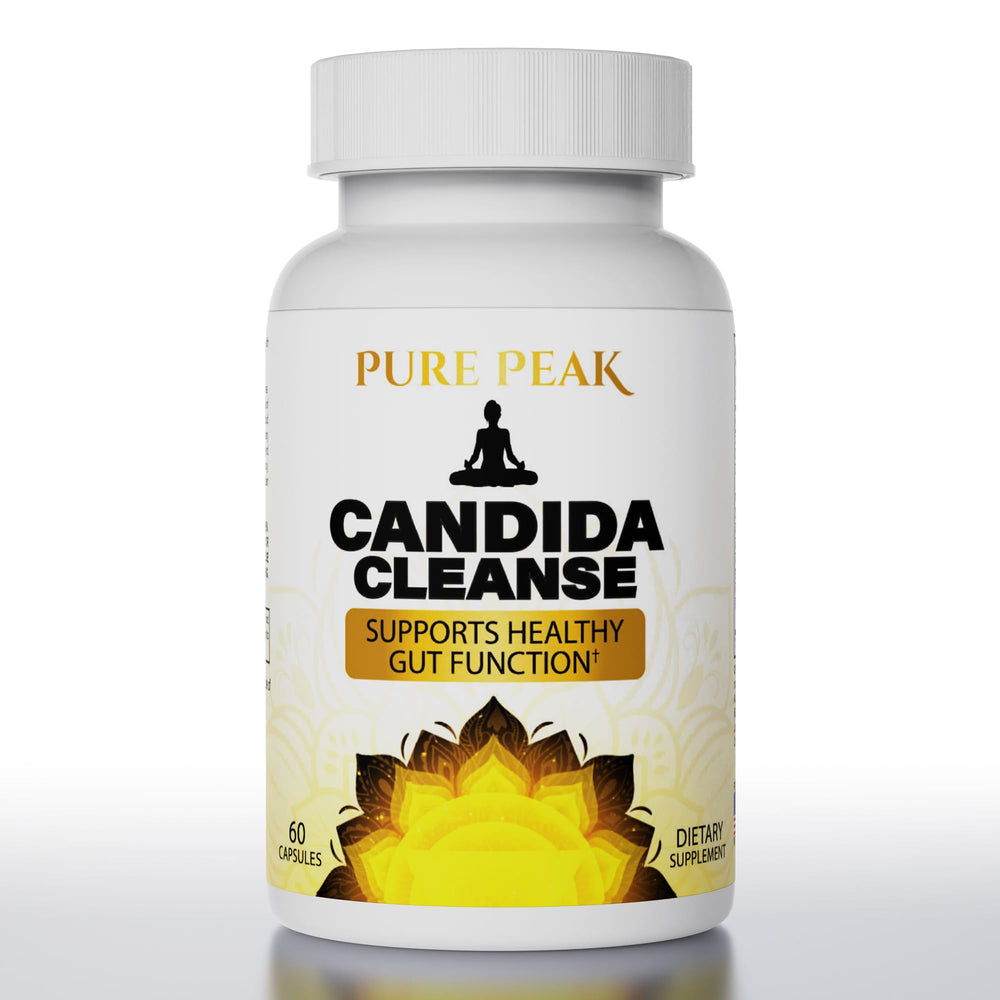 Pure Peak Candida Cleanse bottle front view suggests gut balance support.
