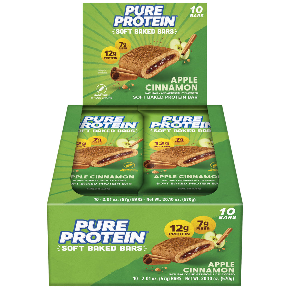 Pure Protein Apple Cinnamon soft baked bar in package for quick breakfast