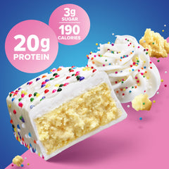 Pure Protein Birthday Cake bar gluten-free label, trusted daily protein snack.