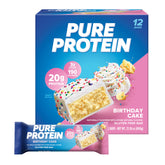 Pure Protein Birthday Cake bar wrapped, convenient high-protein snack for workouts.