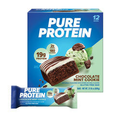 Pure Protein Chocolate Mint Cookie bar packaging illustration for on-the-go fuel