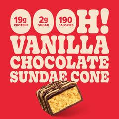 Pure Protein Sundae Cone bar front view highlighting indulgent flavor and protein content