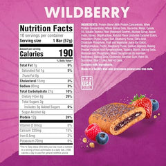 Pure Protein Wildberry Soft Baked Bar cross-section reveals fruity center for a quick snack.