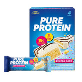 Pure Protein Zig Zag Cake Bar packaging shows four bars for pantry convenience.