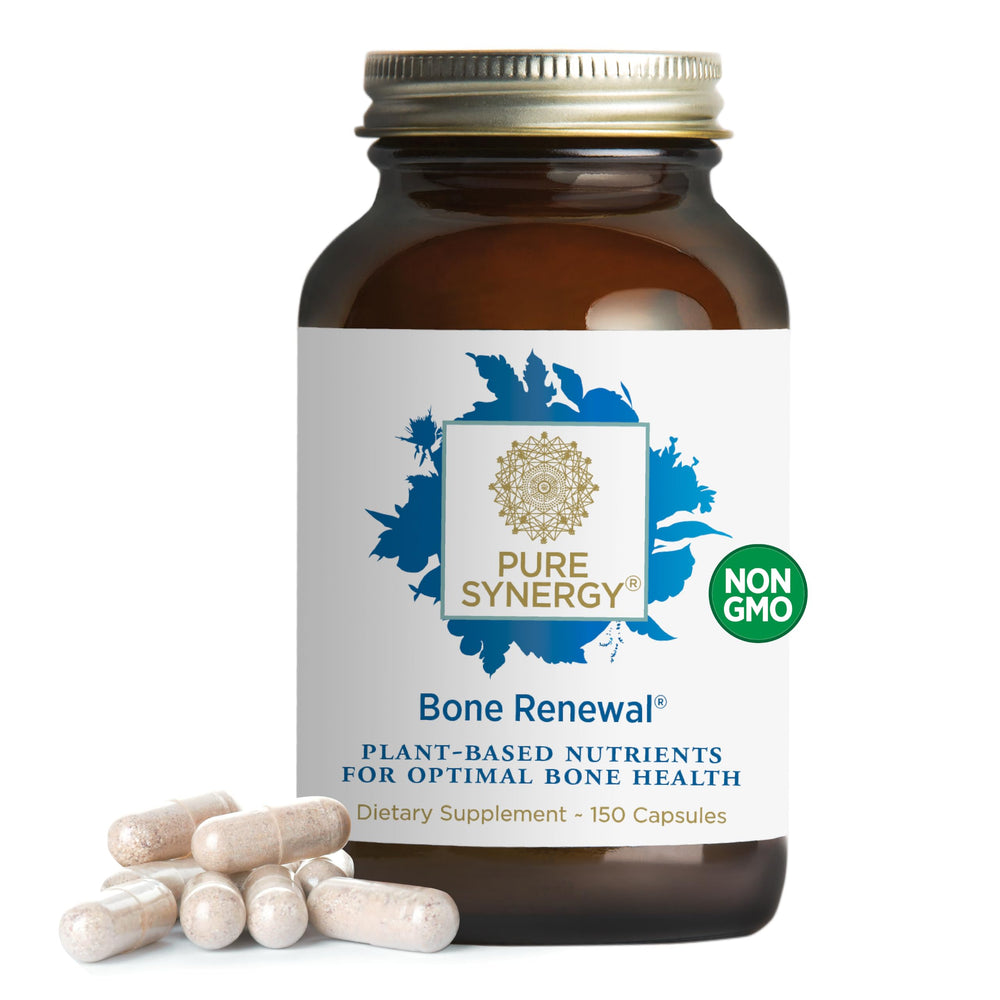PURE SYNERGY Bone Renewal bottle front showing comprehensive calcium support for daily bone health