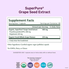 Pure Synergy SuperPure grape seed extract packaging highlighting organic ingredients