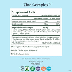 Pure Synergy Zinc Complex capsules close-up, gentle digestion with vegan cofactors.