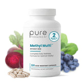 Pure Therapro Rx Methyl Multi without Iron bottle promotes daily wellness on a clean kitchen counter.