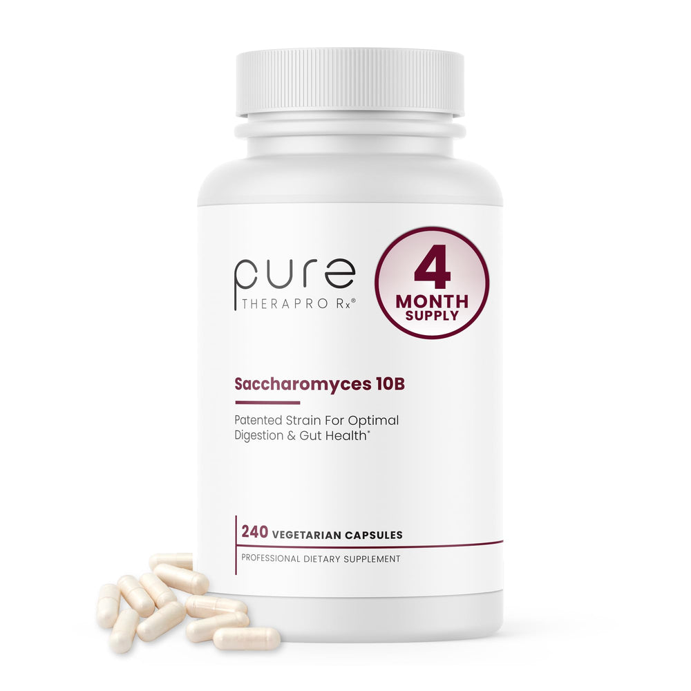 Pure Therapro Rx Saccharomyces boulardii probiotics bottle for daily gut balance.