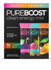 Pureboost Immune Clean Energy Booster bottle pour for a refreshing, sugar-free energy boost.