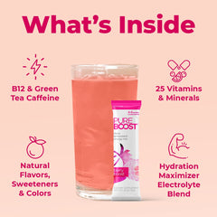 Pureboost Sugar-free label highlighting a clean, additive-free energy option.