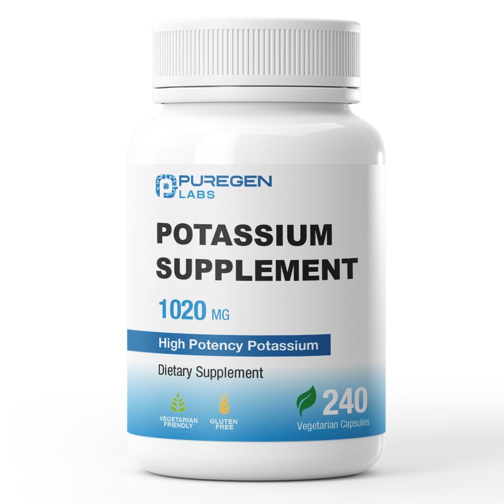 Puregen Labs Potassium Bicarbonate supplement bottle for daily mineral support.