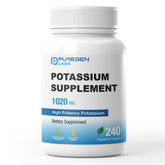 Puregen Labs Potassium Bicarbonate supplement bottle for daily mineral support.