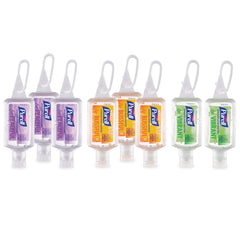 Purell Advanced Hand Sanitizer Essentials Mandarin bottle highlighting fragrance and germ-fighting power.