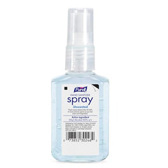 Purell Advanced Hand Sanitizer Spray unscented back label highlights fragrance-free ingredients.