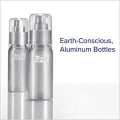 Durable Purell aluminum bottle with leak-free cap for travel.