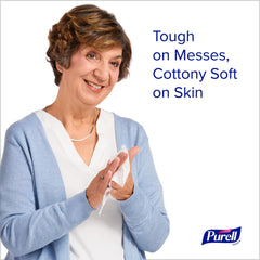 Close-up of the soft textured cloth-like wipe that cleans and sanitizes gently.
