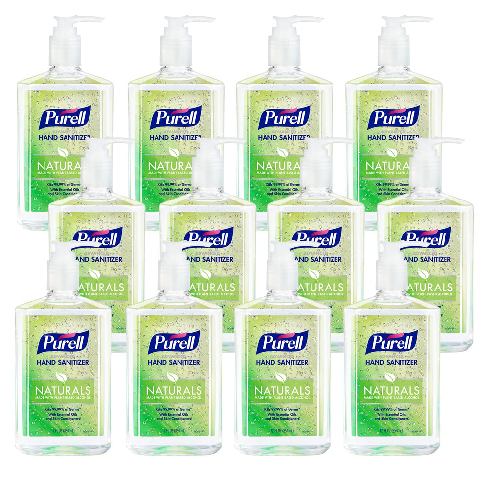 Purell NATURALS gel pump bottle on countertop for quick hand sanitizing.