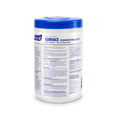 Close-up of citrus scent label on Purell wipes canister for safe, fast cleaning
